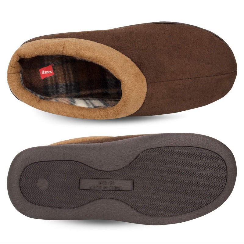 Hanes Men's Memory Foam Indoor/Outdoor Microsuede Clog Slipper Shoe, Brown, Large - Image 4